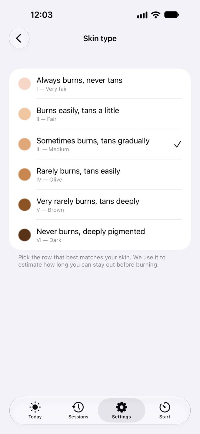 Choosing a Fitzpatrick skin type in Shade