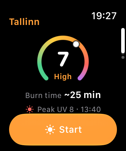 Shade on Apple Watch showing the UV index